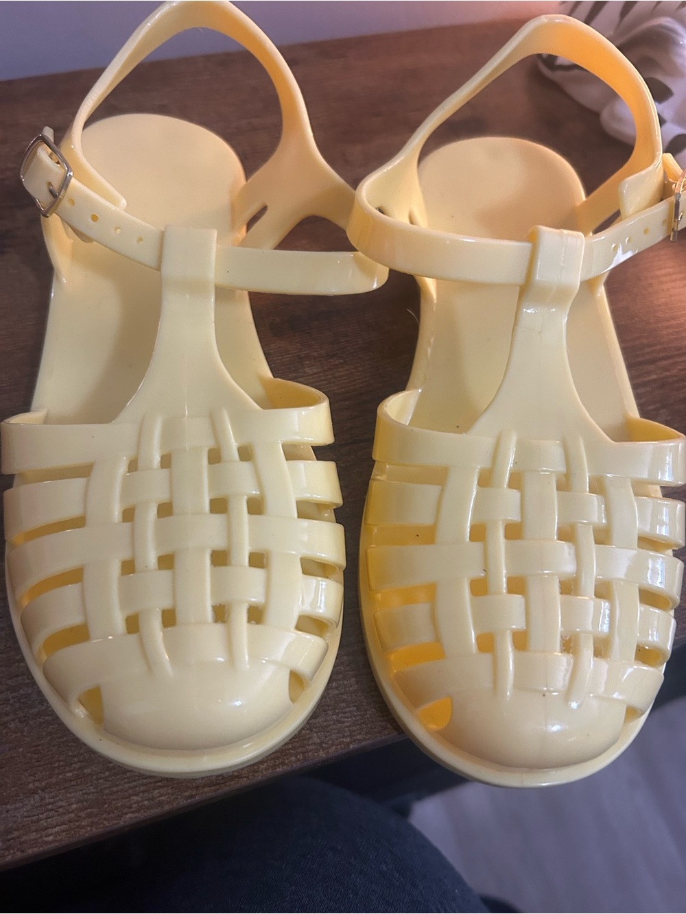Girls' Yellow Jelly Woven Sandals with Ankle Strap